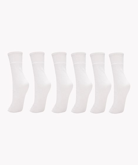kit de 6 pares de meias masculinas cano longo branca