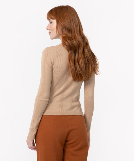 suéter básico de tricot canelado - areia
