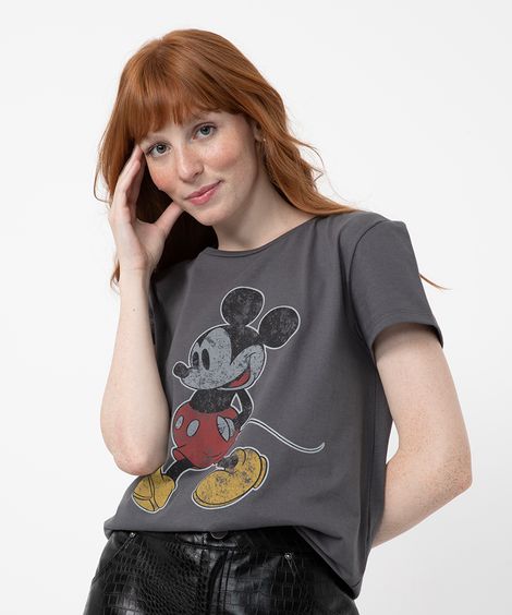 camiseta de algodão manga curta mickey mouse cinza escuro