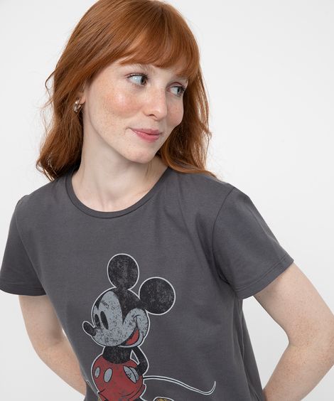 camiseta de algodão manga curta mickey mouse cinza escuro