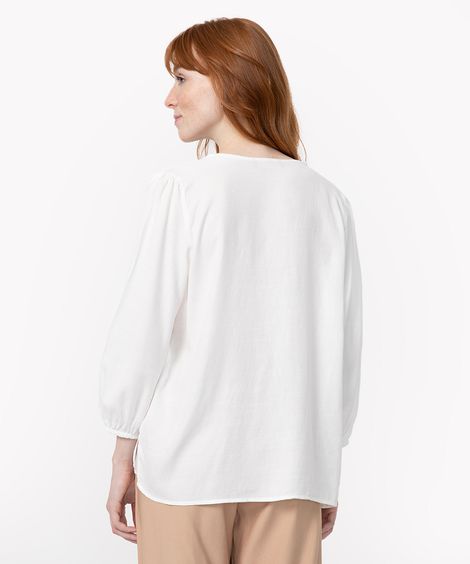 bata de viscose decote amarração manga longa off white