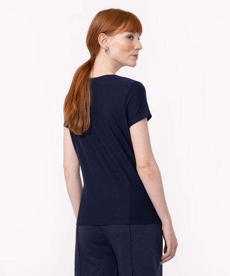 camiseta flamê de algodão básica manga curta decote v azul marinho escuro