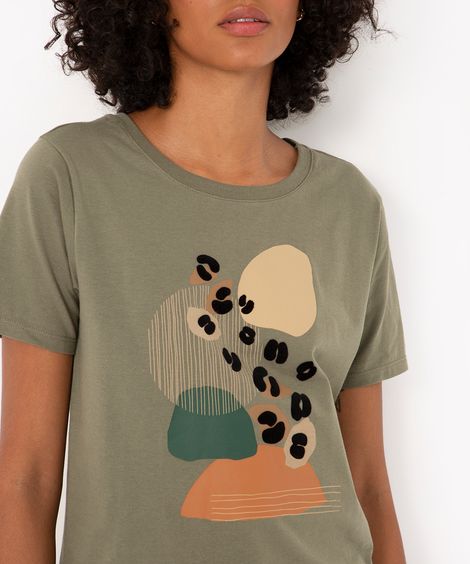 camiseta de algodão onça flocada verde militar