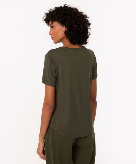blusa básica manga curta verde militar - verde militar