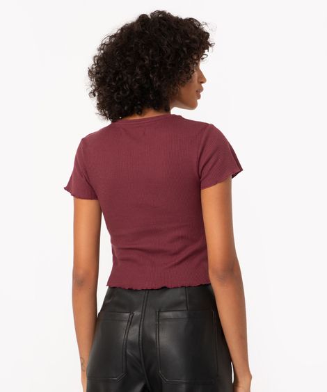 blusa baby look decote redondo vinho