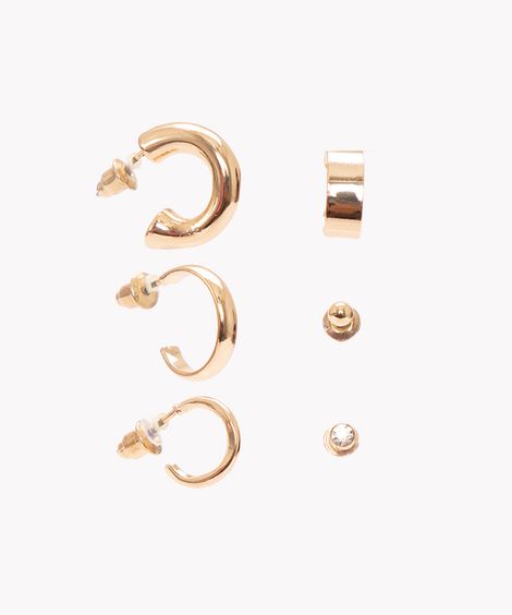 kit de 5 brincos e um ear cuff dourado