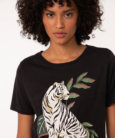 camiseta de algodão tigre preto