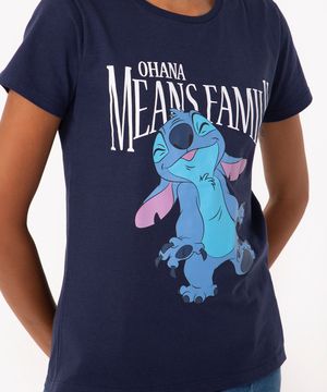 camiseta de algodão stitch manga curta azul marinho