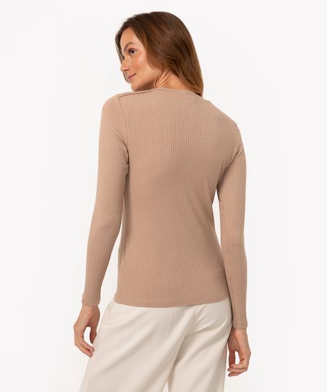 blusa canelada manga longa botões bege claro
