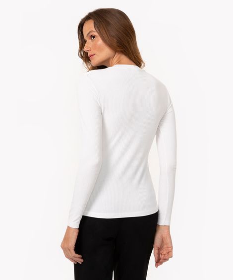 blusa canelada manga longa botões off white
