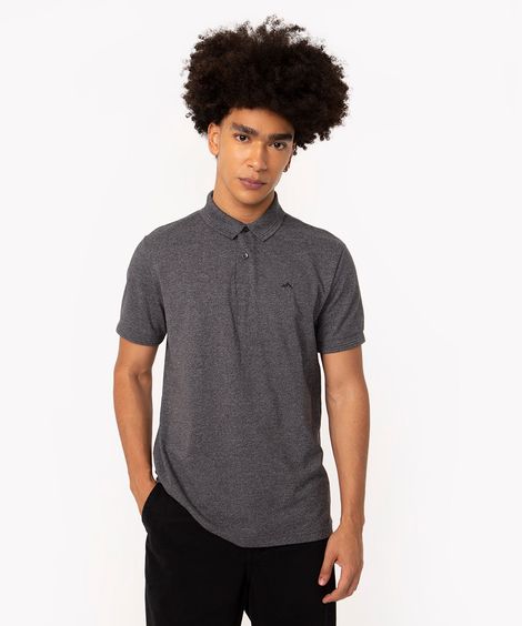 polo de piquet básica comfort manga curta - preto mescla