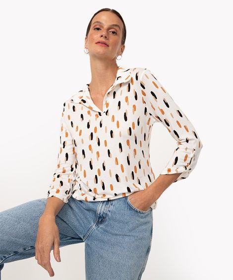 camisa de viscose poá manga longa off white