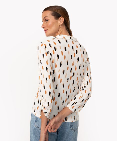 camisa de viscose poá manga longa off white