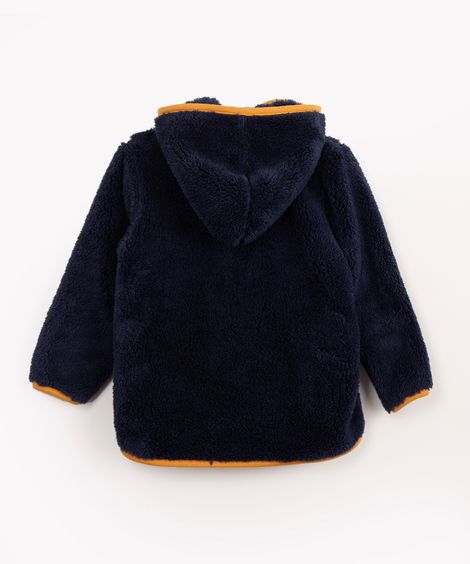 jaqueta infantil de pelúcia com capuz azul marinho