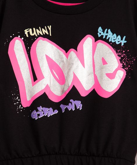 blusa infantil manga de tule grafite preto
