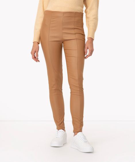 calça skinny de bengaline cintura alta bege