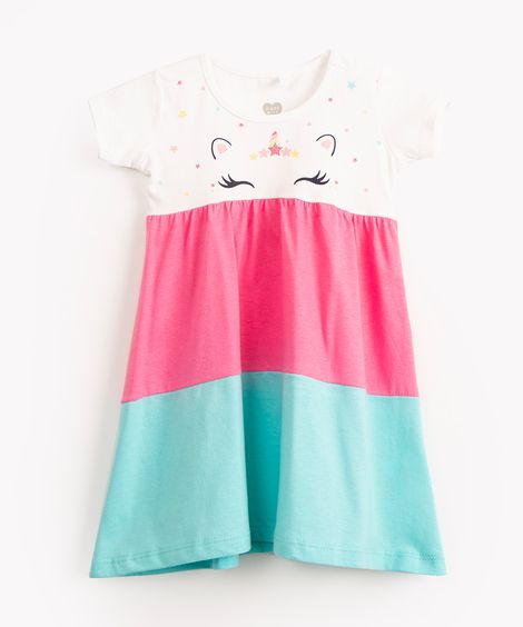 vestido de algodão infantil unicórnio manga curta off white