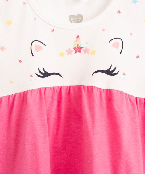 vestido de algodão infantil unicórnio manga curta off white