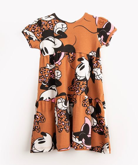 vestido de algodão infantil minnie manga curta marrom