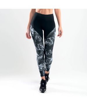 Calça Legging Feminina She Fitness Estampada Preto e Cinza