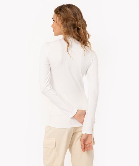 blusa de viscose canelada gola alta com zíper off white