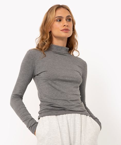 blusa gola alta manga longa  cinza