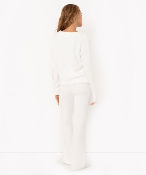 pijama americano de tricot texturizado longo off white