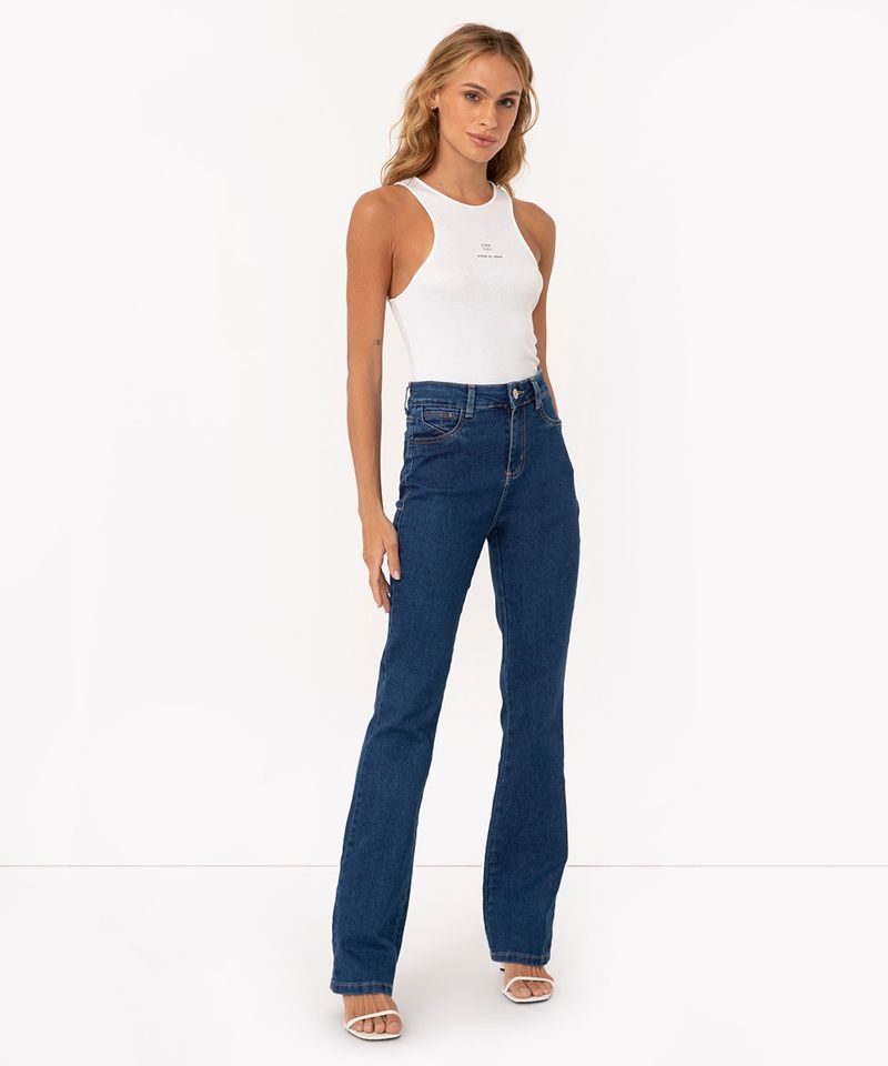 calça jeans flare com bolso sawary azul médio - C&A