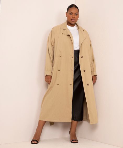 casaco plus size trench coat mindset bege escuro