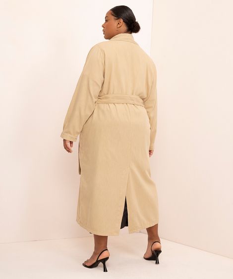 casaco plus size trench coat mindset bege escuro
