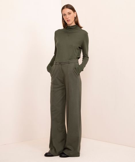 calça de moletom wide leg cintura alta mindset verde militar