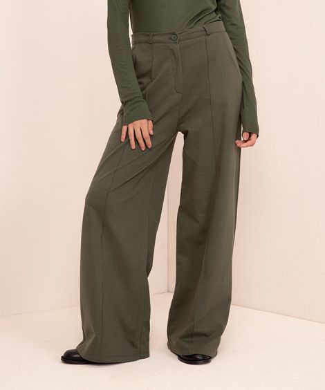 calça de moletom wide leg cintura alta mindset verde militar