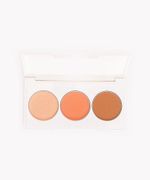 paleta trio de iluminador blush e bronzer nas cores rosa e marrom