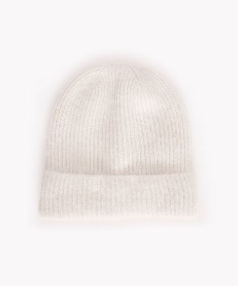 gorro de tricot canelado com pelinho off white