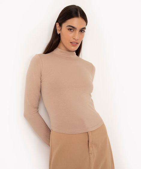 blusa gola alta manga longa bege