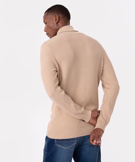 suéter de tricot texturizado gola alta bege