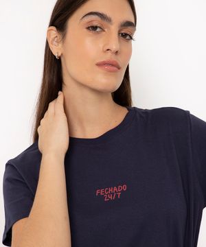 camiseta de algodão manga curta fechado 24 por 7 azul marinho