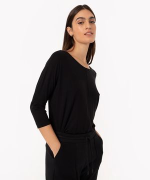 blusa de viscose básica ampla manga alongada preto