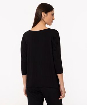 blusa de viscose básica ampla manga alongada preto