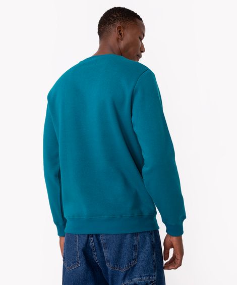 blusa de moletom básica gola redonda verde escuro