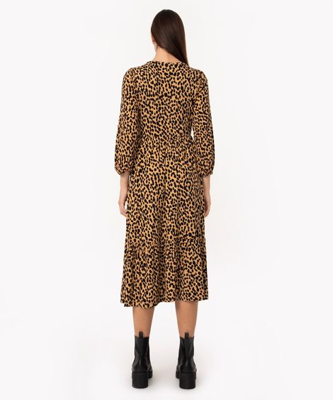 vestido midi de viscose animal print bege claro