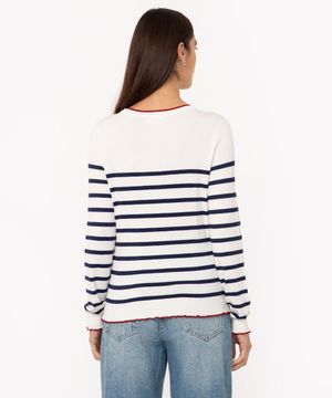 suéter de tricot listrado manga longa off white