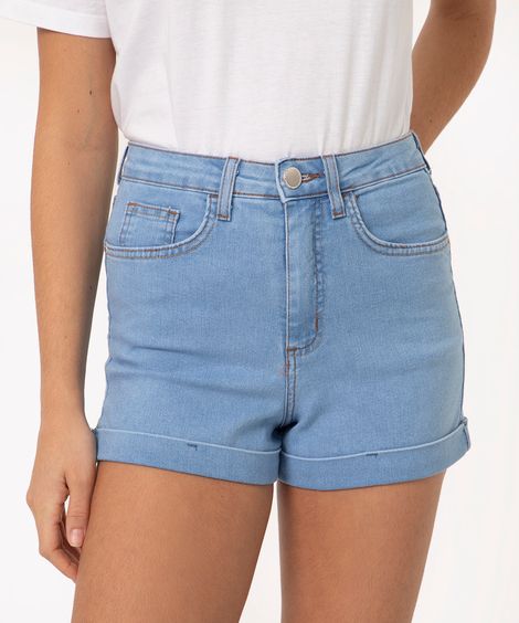 short jeans hot pant cintura super alta azul claro