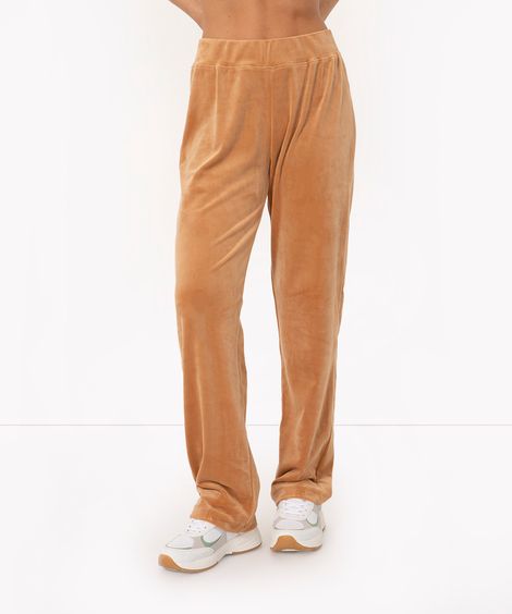 calça reta de plush esportiva marrom claro