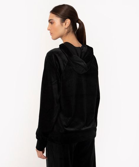 casaco de plush com capuz esportivo preto