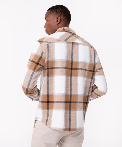 camisa overshirt xadrez com bolsos manga longa bege