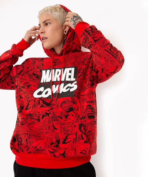 blusa de moletom marvel comics com capuz vermelho