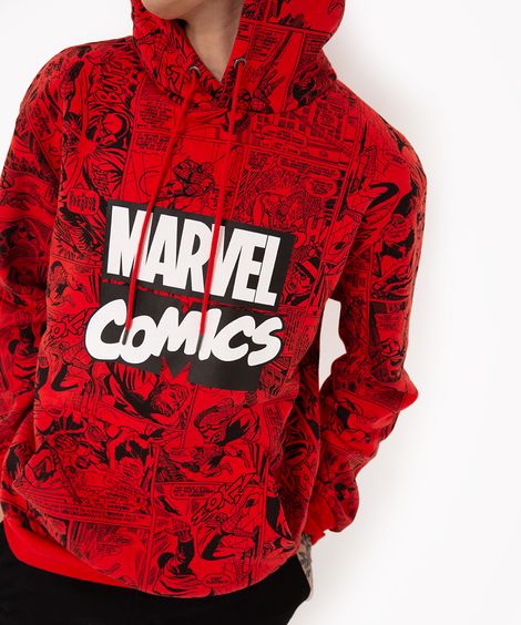 blusa de moletom marvel comics com capuz vermelho
