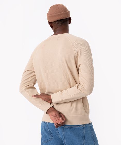 blusa de malha texturizada manga longa bege