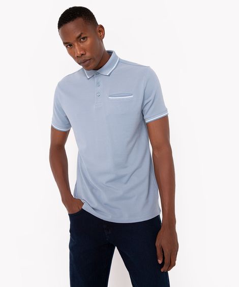 polo de algodão manga curta azul